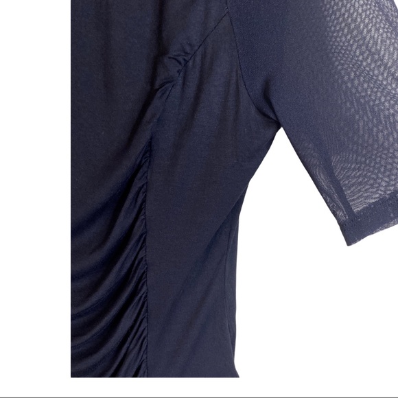 INC Sheer Ruched Short Sleeve Illusion Neck Top - Picture 6 of 9